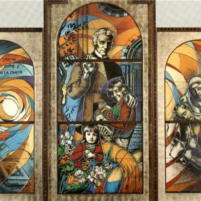 Trittico realizzato dall'artista Perko Visnar nel 1990 con la tecnica del mosaico su vetro. Si trova nella casa generale di Roma.